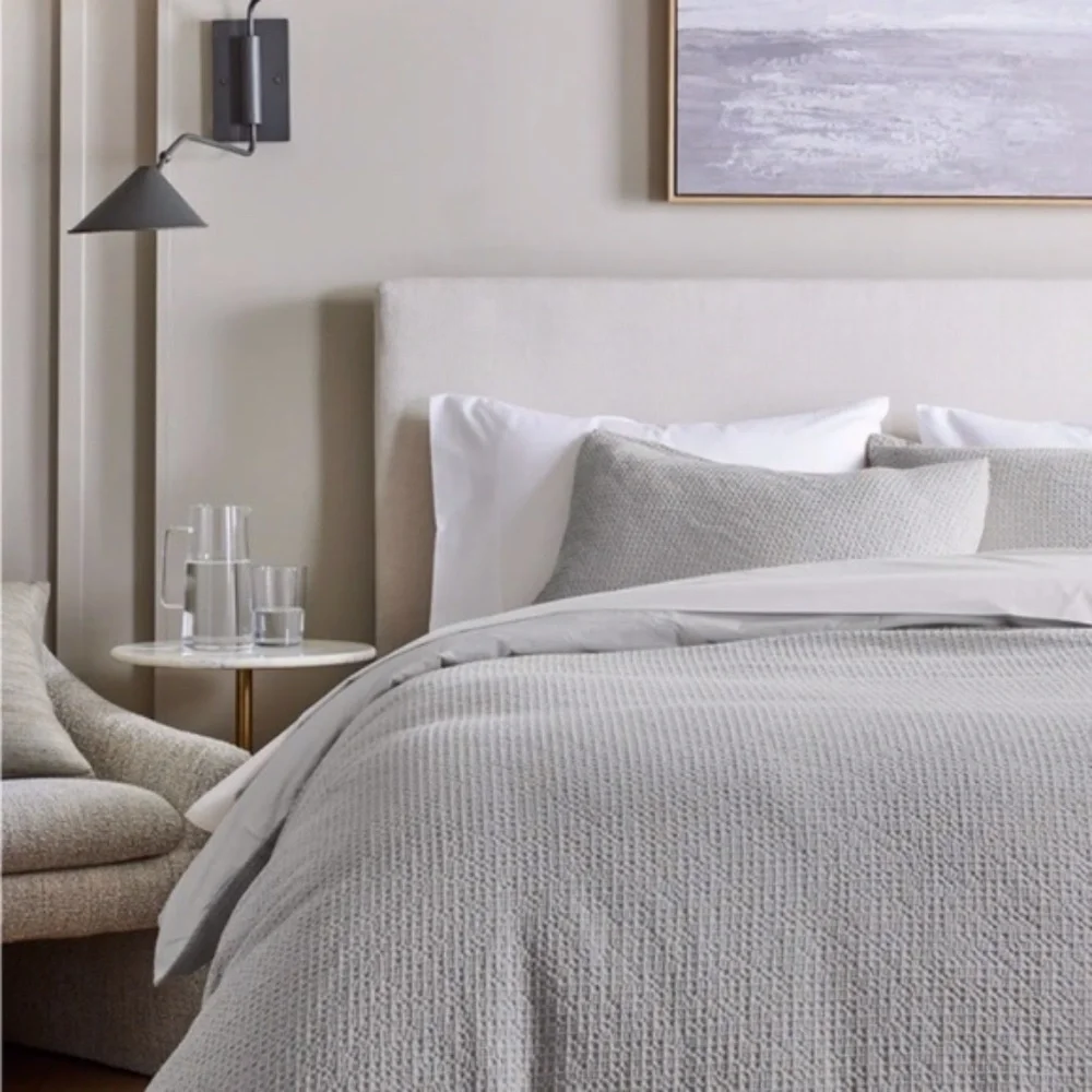 NWT Quince Twin Organic Luxe Waffle Duvet Cover Set With Sham in Light Grey